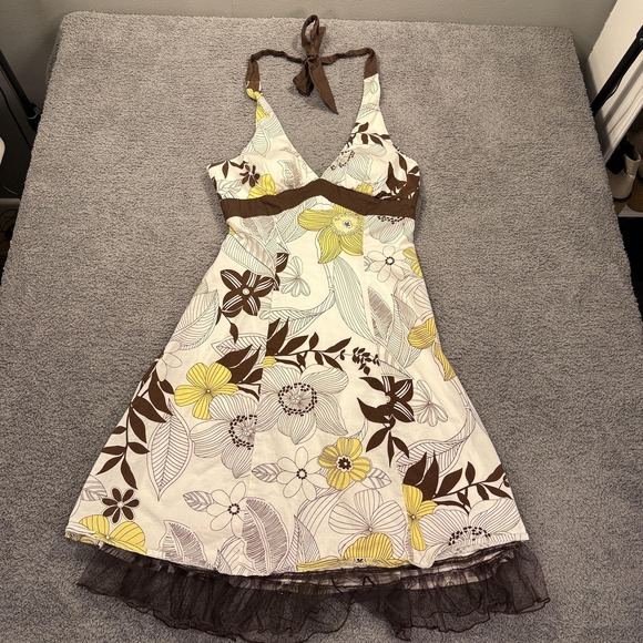 Three Pink Hearts Dresses & Skirts - Y2K Babydoll Halter Dress Womens Medium White Floral Ruffle Empire Layered Fairy